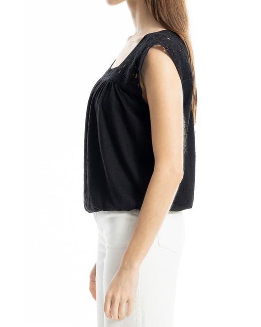 Max Studio Black Open Stitch Square Neck Top