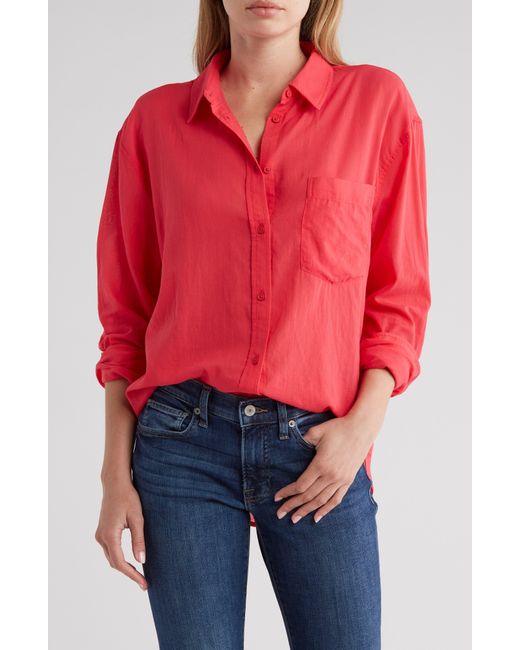 7 For All Mankind Red Long Sleeve Button-up Tunic Shirt