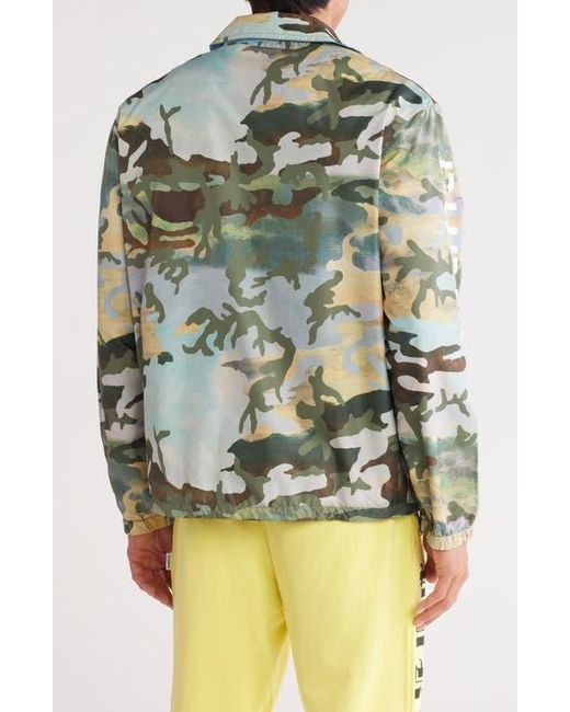 Purple Brand Green Print Reversible Snap Front Coat for men