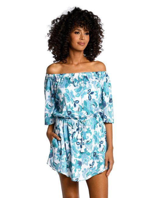 La Blanca Blue Santorini Off-the-shoulder Cover-up Dress