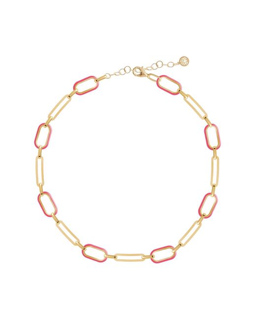 Gabi Rielle Metallic Soft Serve Yellow Gold Vermeil & Neon Pink Enamel Box Chain Choker Necklace