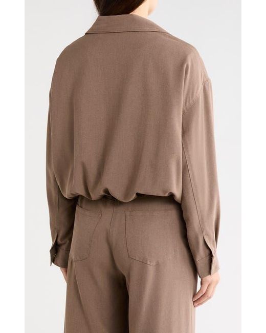 Max Studio Brown Bubble Hem Crop Bomber Jacket