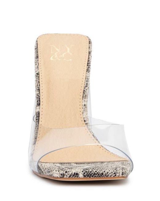 New York & Company White Heather Snake Embossed Lucite Heel Sandal