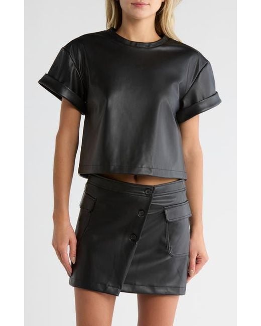 Steve Madden Black Faux Leather Short Sleeve T-Shirt