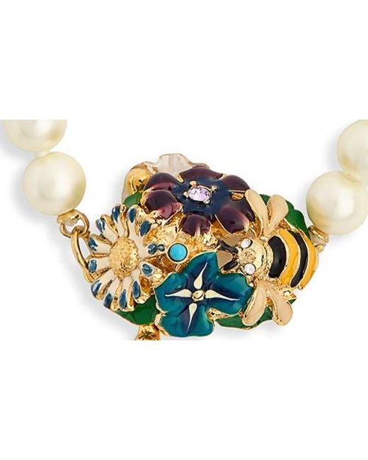 Kenneth Jay Lane White Enamel Flower Pendant Faux Pearl Necklace