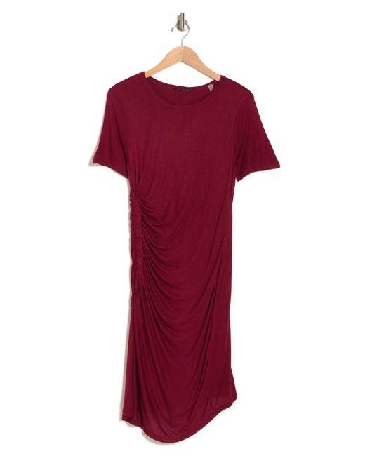 Tahari Red Ruched Crewneck Dress