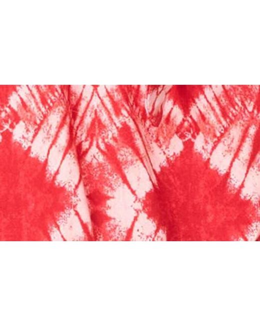 Gibsonlook Red Batik Print Flutter Sleeve Cotton Poplin Dress