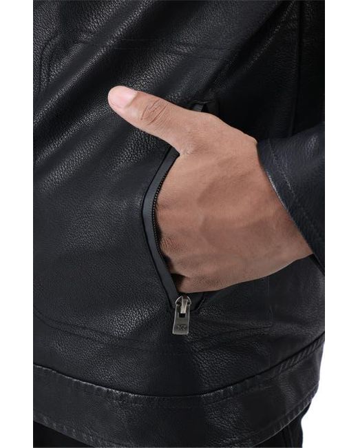 Xray Jeans Black Faux Fur Lined Grainy Faux Leather Racing Jacket for men