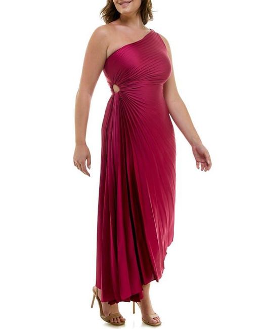 Nicole Miller Red One Shoulder Pleat Midi Dress