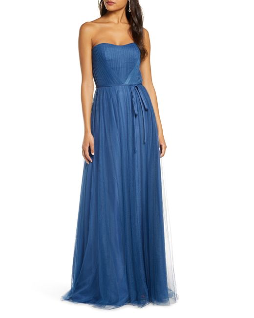 Marchesa notte Blue Strapless Tulle A-line Gown