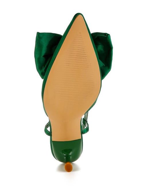 LONDON RAG Green Okshak Bow Pointed Toe Slingback Satin Pump