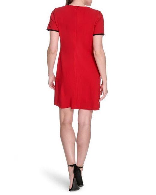 Tommy Hilfiger Red Short Sleeve Scuba Crepe Contrast Trim Dress