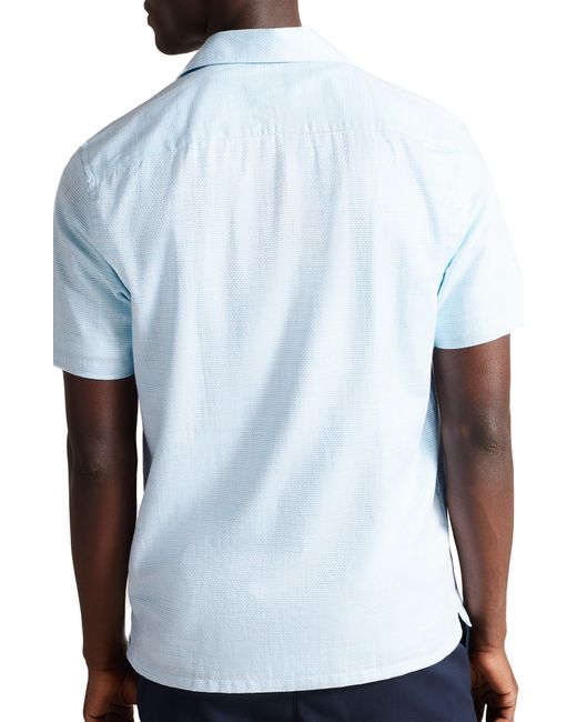 Ted Baker Blue Short Sleeve Cotton & Cotton Button-up Shirt for men