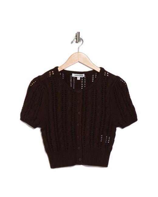 Vigoss Black Crop Pointelle Short Sleeve Cardigan