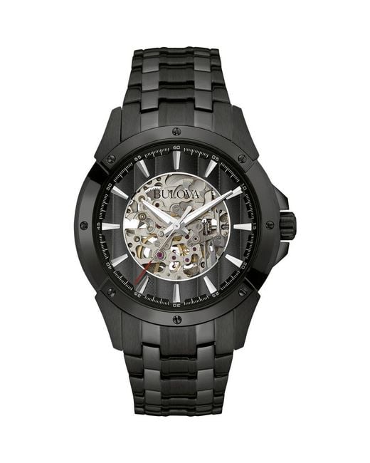 Bulova Black Skeleton Dial Automatic Bracelet Strap Watch, 43Mm for men