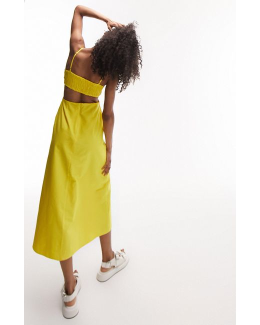 TOPSHOP Yellow Scallop Edge Cutout Cotton Midi Dress