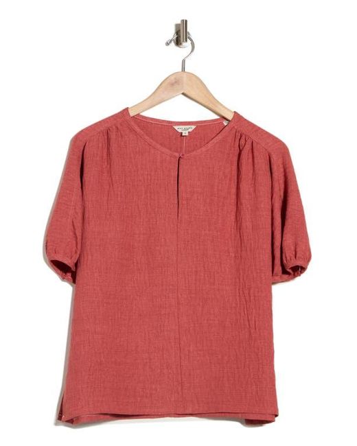 Max Studio Red Short Sleeve Split Neck Blouse
