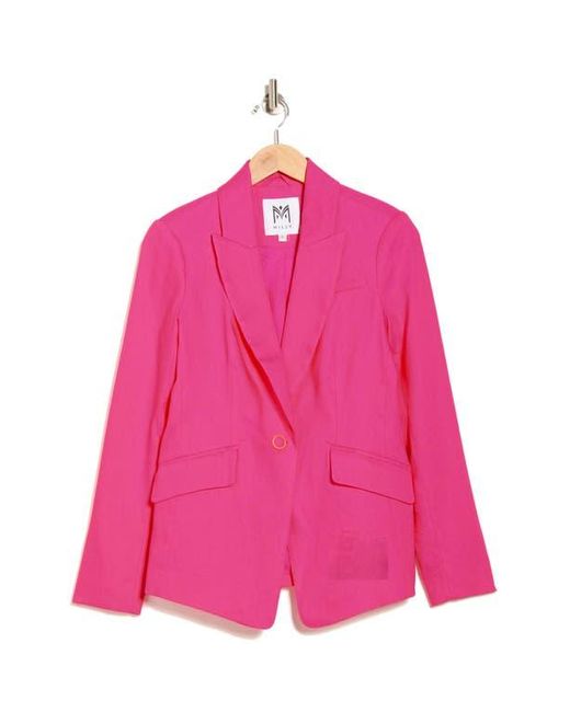 MILLY Pink Solid Peak Lapel Linen Blend Blazer