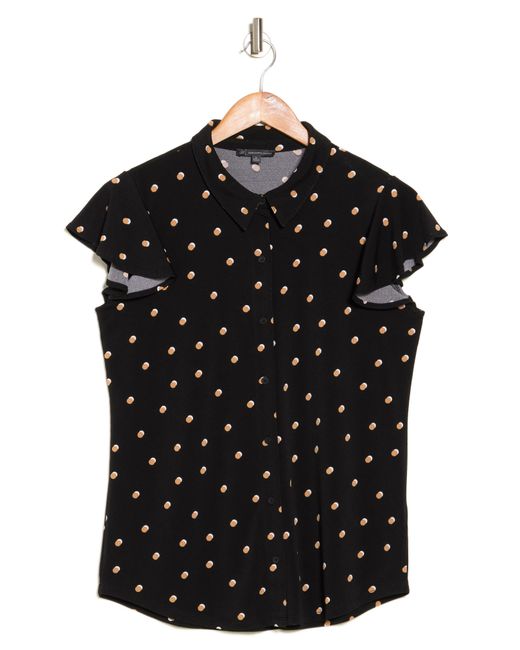 Adrianna Papell Black Flutter Sleeve Button-up Shirt