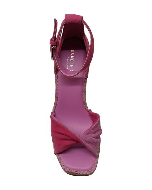 Kenneth Cole Pink Sol Ankle Strap Espadrille Platform Wedge Sandal