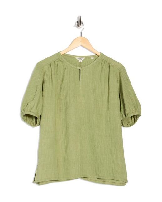 Max Studio Green Short Sleeve Split Neck Blouse