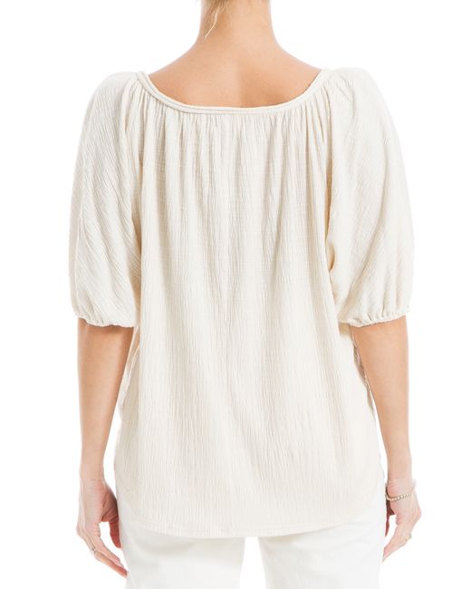Max Studio White Textured Knit Bubble Sleeve Knit Top