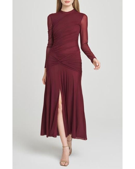 strapless open back dress Red Satin Ruched One-Shoulder Slit Wrap Bridesmaid Dress