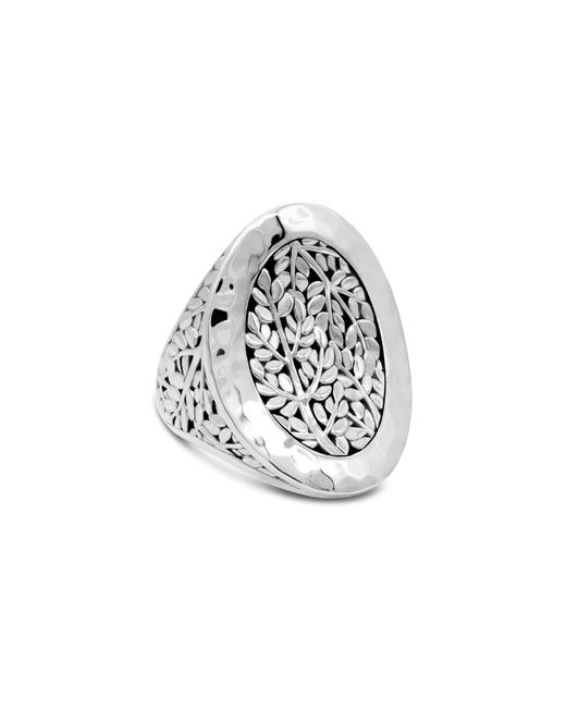 DEVATA White Sterling Silver Bali Leaf Signet Ring