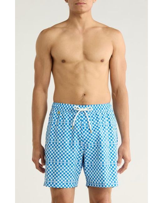 Scotch & Soda Checker Print Swim Trunks in Blue for Men | Lyst