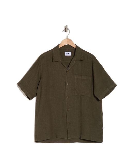 NN07 Brown Julio 5706 Short Sleeve Linen Button-up Camp Shirt for men