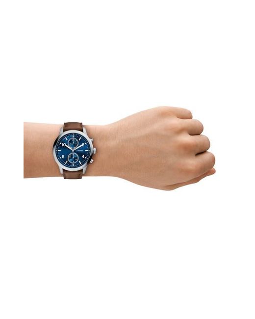 Fossil Blue Bennett Multifunction Leather Strap Watch, 45Mm for men