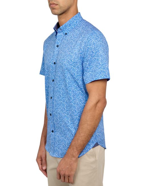 Con.struct Blue Micro Paisley Short Sleeve Button-up Performance Shirt for men