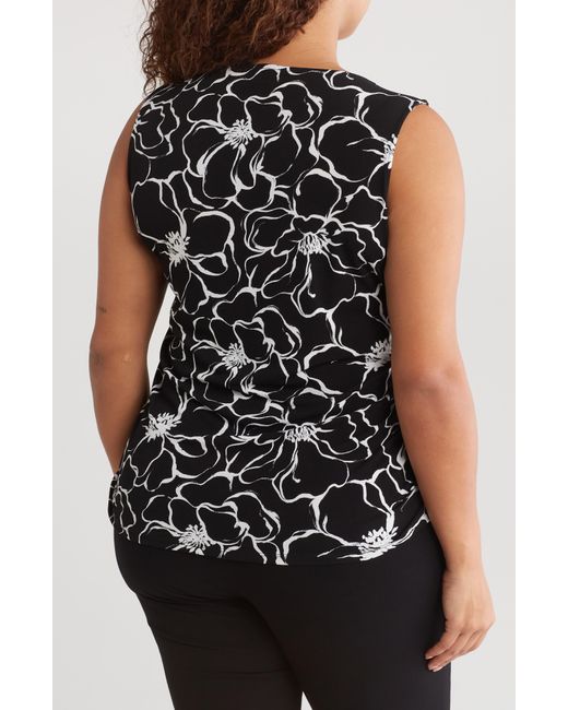 Adrianna Papell Black Floral Stretch Jersey Tank