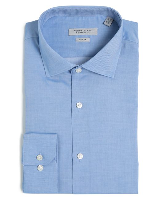 Perry Ellis Blue Luxe Slim Fit Solid Dress Shirt for men