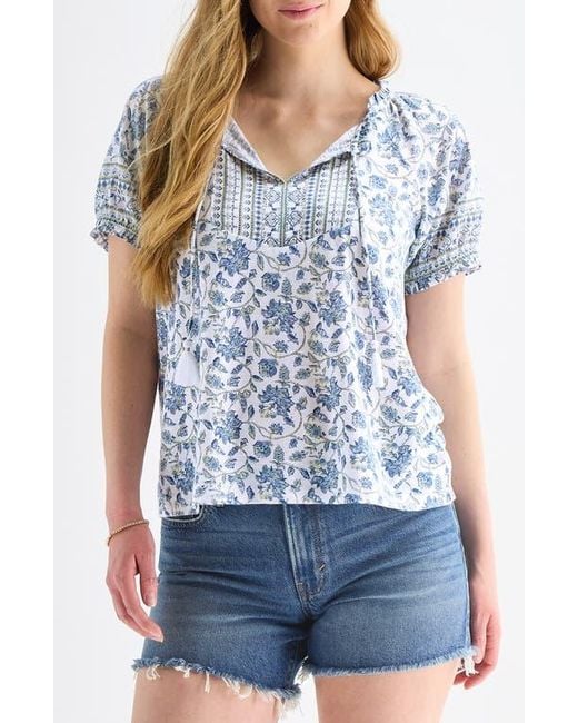 Lucky Brand Blue Split Neck Top