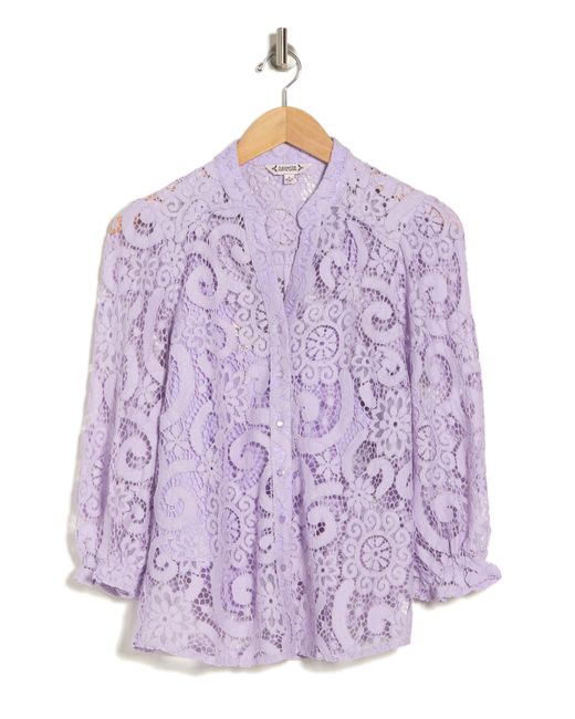 Nanette Lepore Long Sleeve Lace Shirt With Cami Liner in Purple | Lyst
