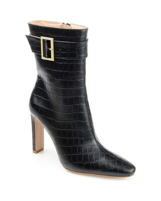 Journee Collection Black Elaine Croc Embossed Comfort Foam Bootie