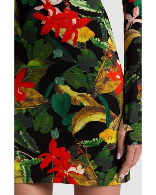 Alice + Olivia Black Delora Tropical Print Long Sleeve Minidress
