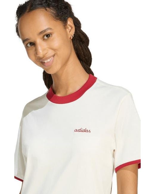 Adidas White Embroidered Logo Crewneck T-Shirt