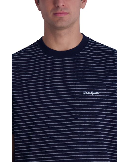Karl Lagerfeld Blue Logo Embroidered Stripe Pocket T-shirt for men