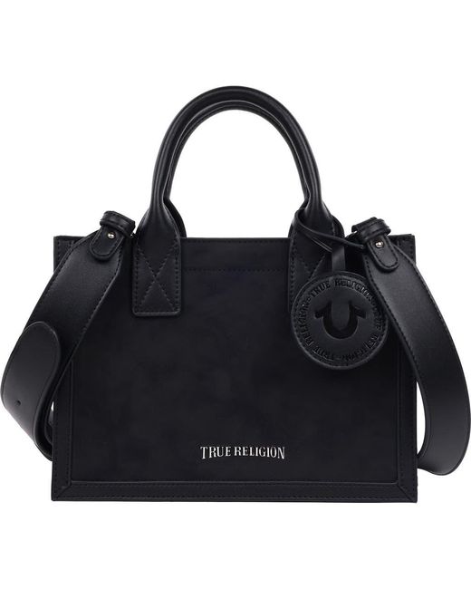 True Religion Black Top Handle Box Tote Bag