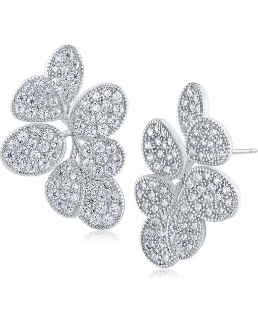 Jardin Blue Pavé Cubic Zirconia Leaf Cluster Stud Earrings
