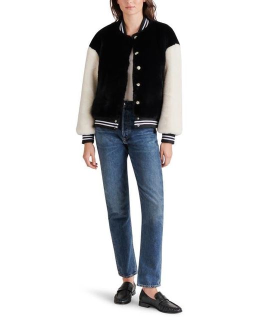 Steve Madden Black Faux Fur Varsity Jacket