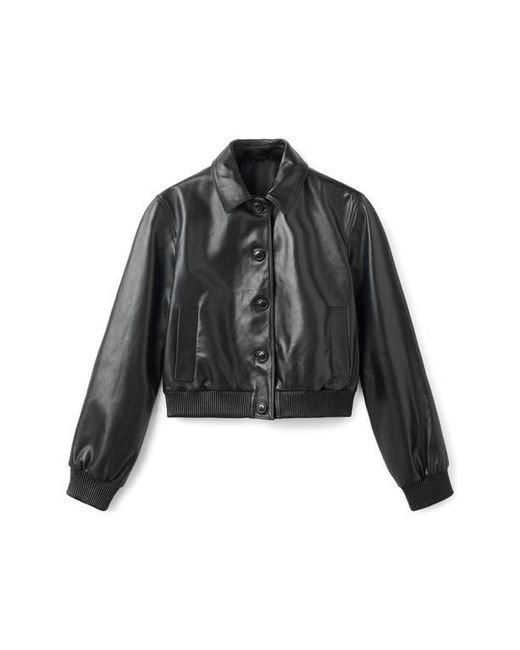 Mango Black 100% Leather Bomber Jacket