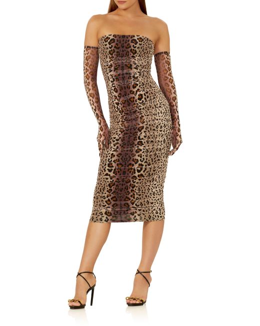 AFRM Natural Joey Leopard Midi Dress With Gloves