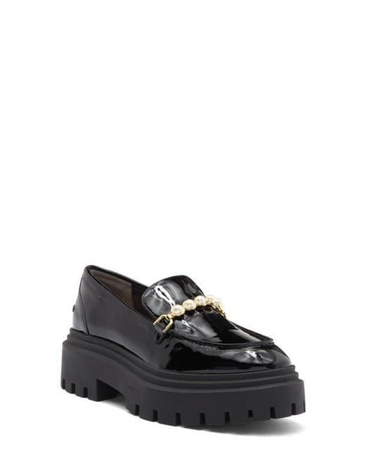 Stuart Weitzman Black Perla Imitation Pearl Lug Sole Loafer