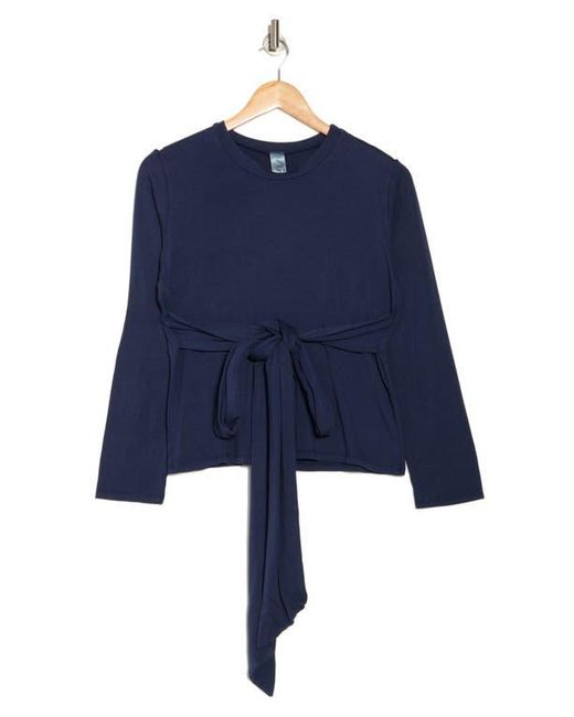 Go Couture Blue Tie Front Long Sleeve Knit Top