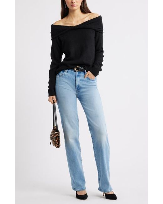 Open Edit Black Twisted Collar Sweater