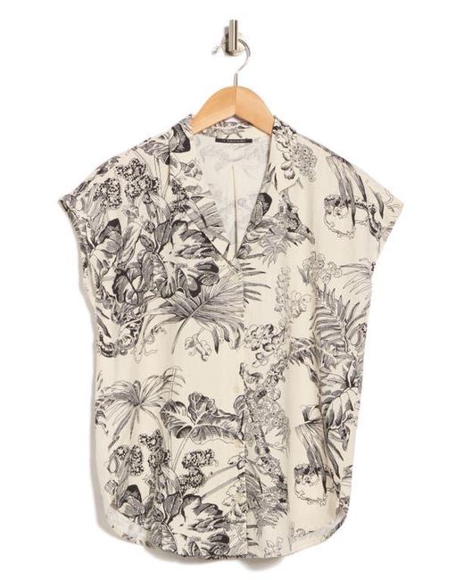 Tahari White Cap Sleeve Linen Blend Button-Up Shirt