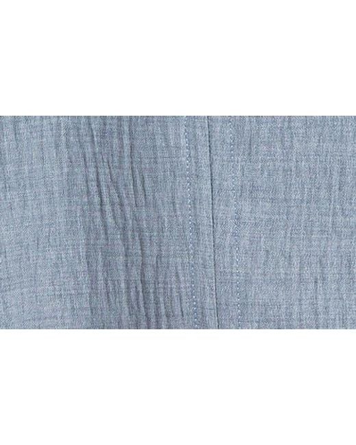 Max Studio Blue Short Sleeve Split Neck Blouse